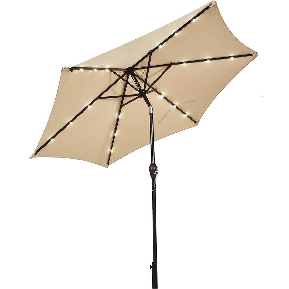 Costway 3 Level Beige Solar Powered LED Patio Umbrella Image 1