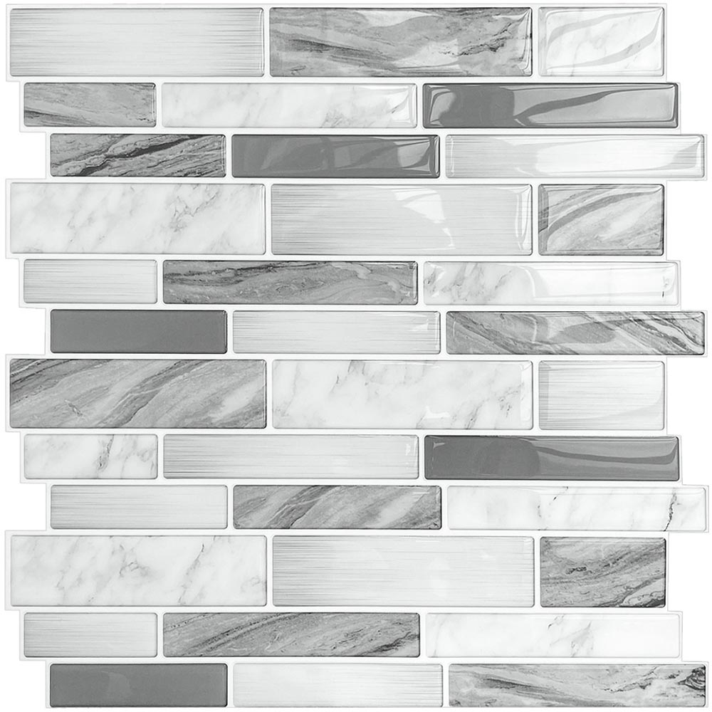 Living and Home 2.5mm White and Grey Peel and Stick Backsplash Tile 10 Pack Image 2
