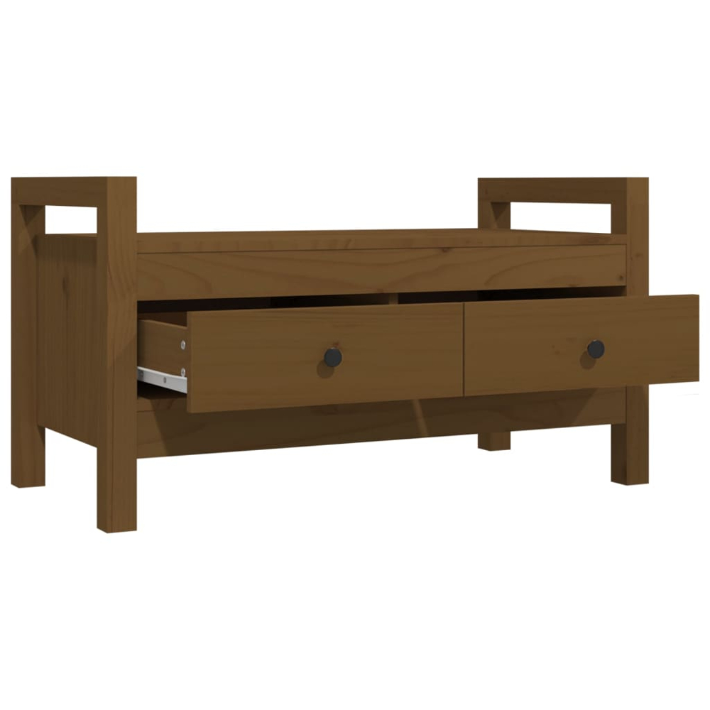 vidaXL 2 Door Honey Brown Solid Wood Pine Hall Bench Image 3