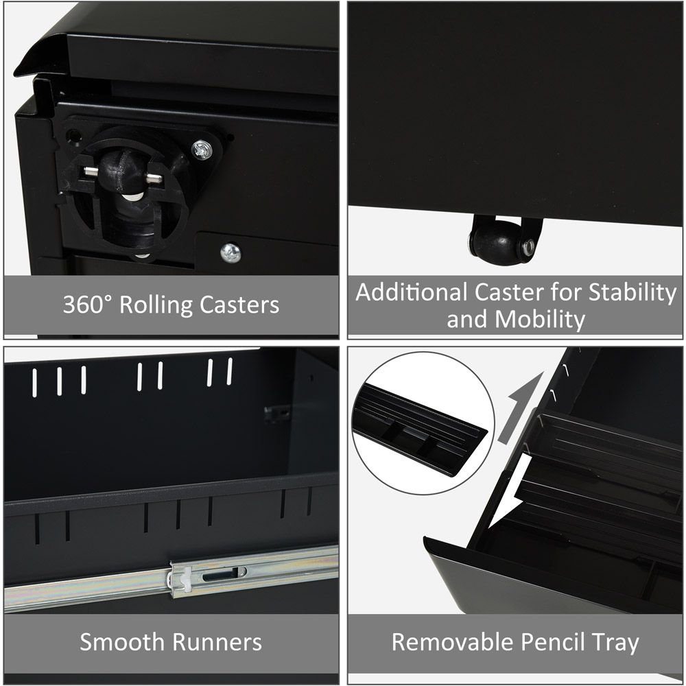 Vinsetto Black 3 Drawer Filing Cabinet Image 4