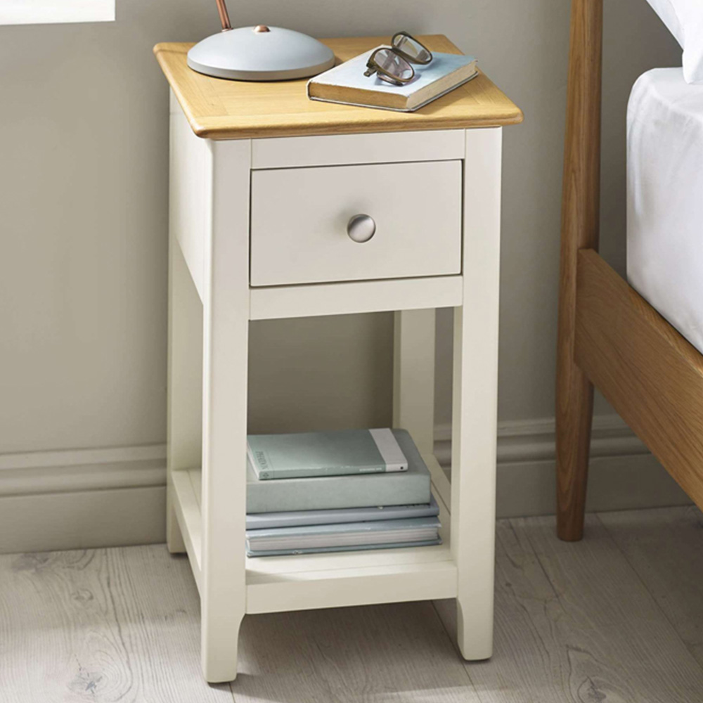 Julian Bowen Somerset Single Drawer Single Shelf White and Oak Compact Bedside Table Image 1