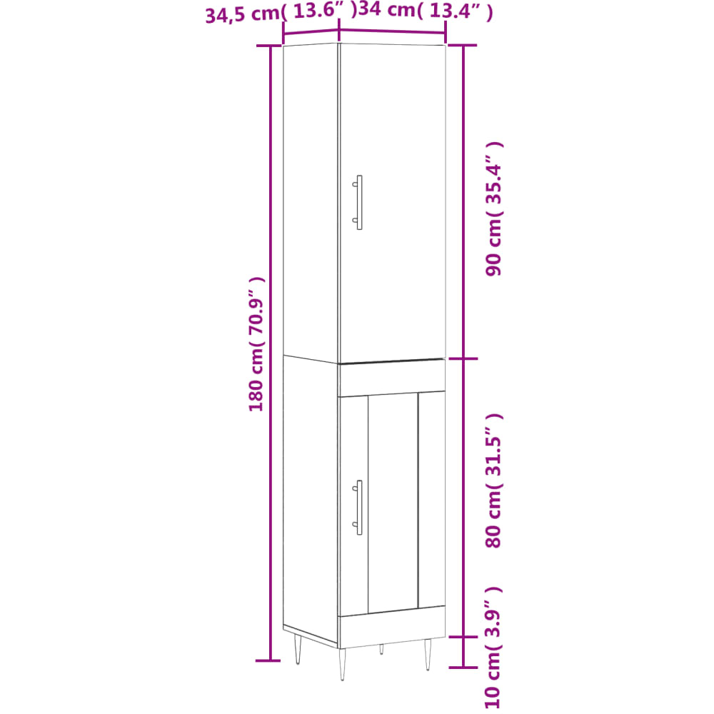 vidaXL 2 Door White Highboard Image 6