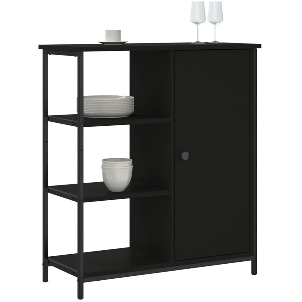 vidaXL Single Door 3 Shelf Black Wooden Sideboard Image 3