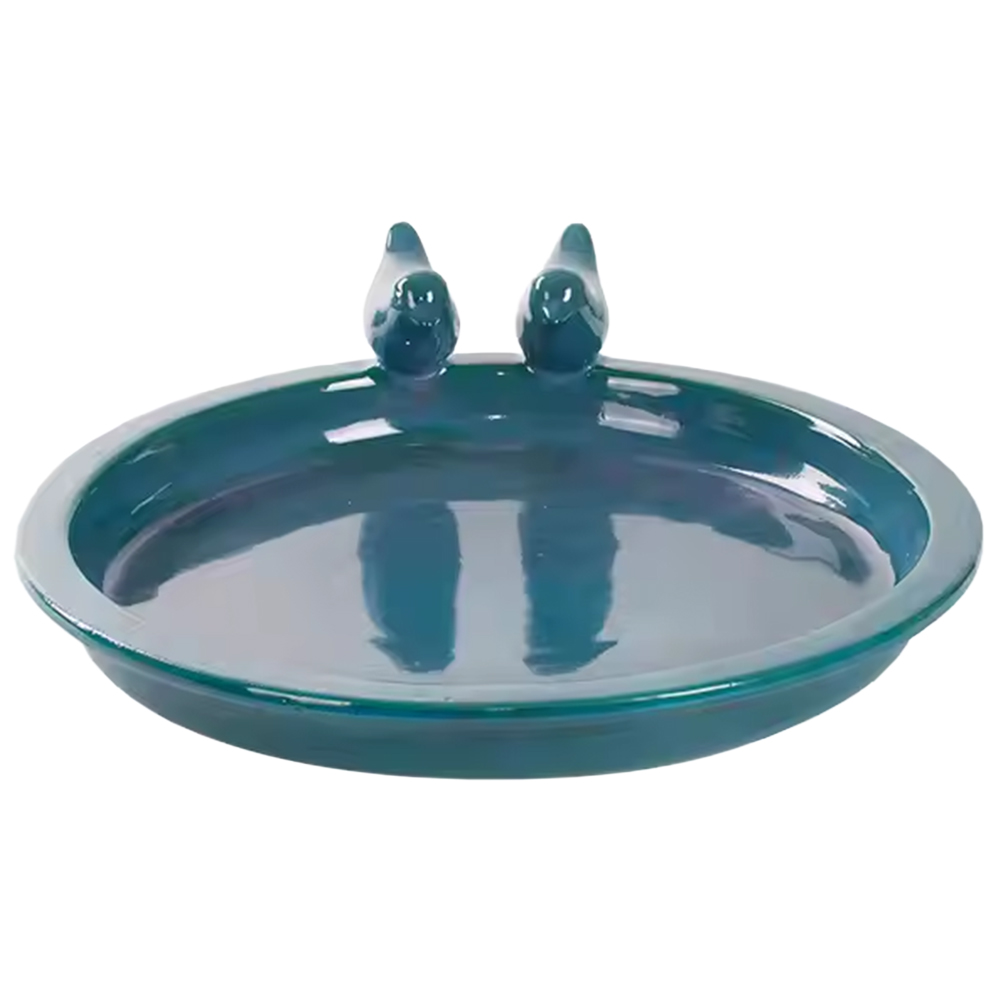 Fallen Fruits Petrol Ceramic Round Bird Bath and Feeder Image 1