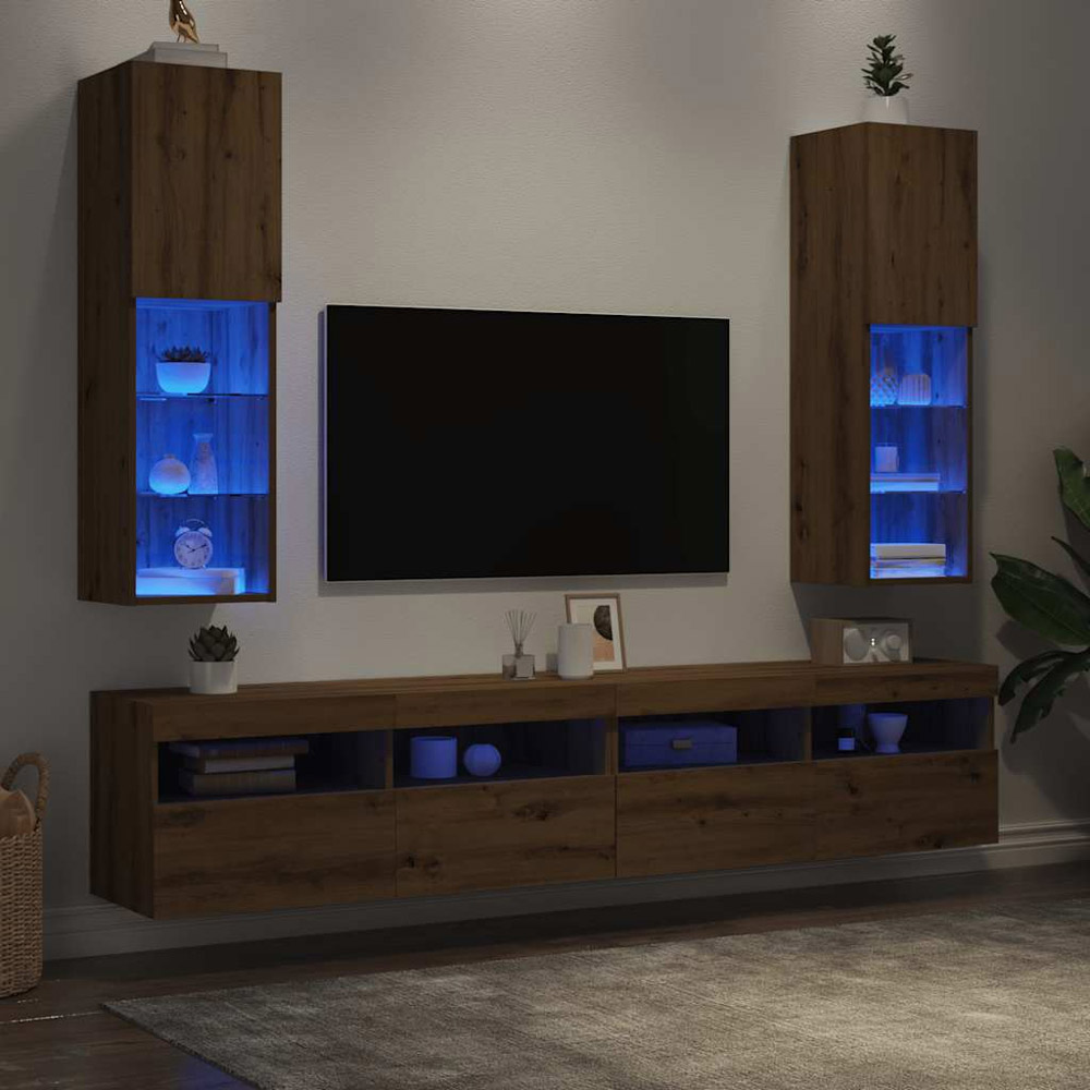 vidaXL Single Door 3 Open Shelf Artisan Oak TV Cabinet Set of 2 Image 4