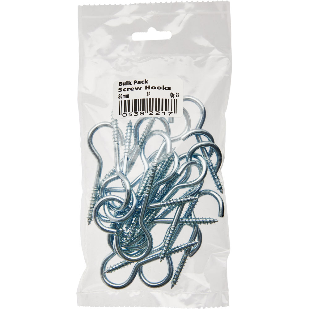 Wilko 80mm Zinc Plated Screw Hooks 25 Pack Wilko