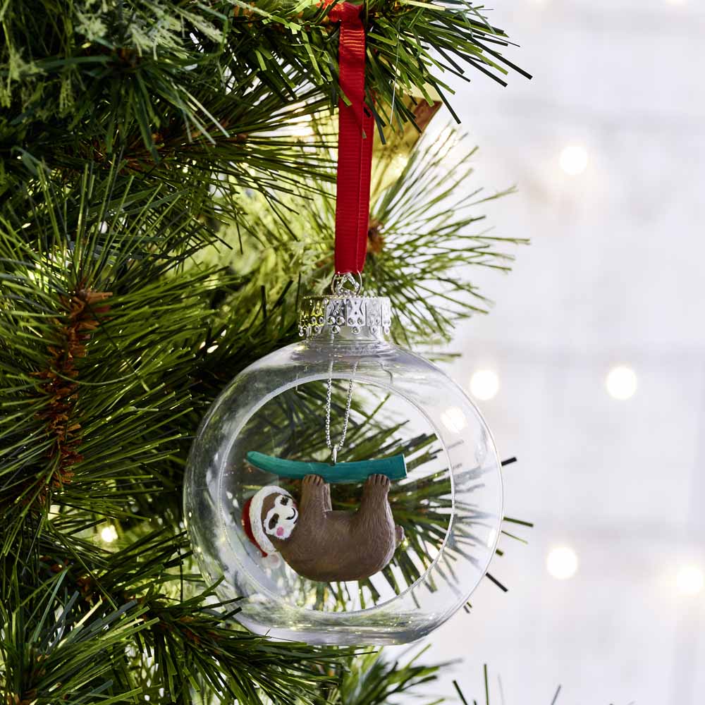 Wilko Festive Fiesta Encapsulated Sloth Christmas Tree Decoration Image 2