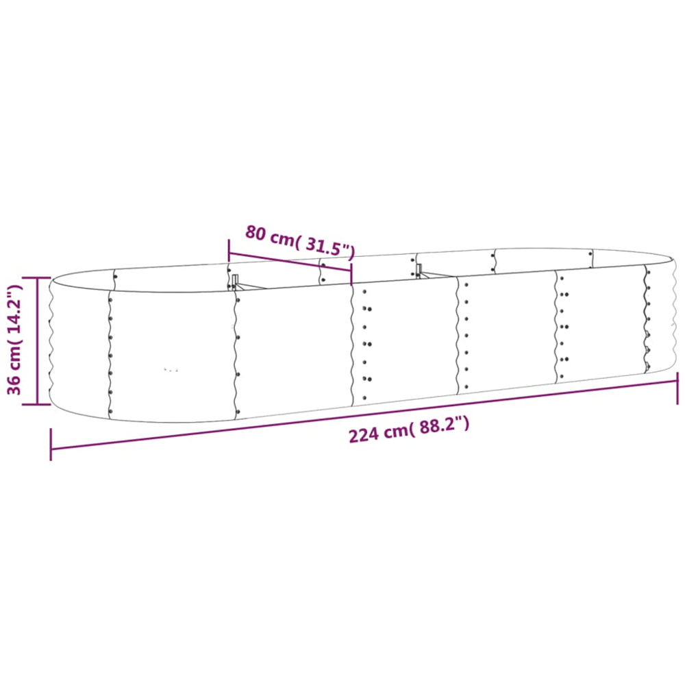 vidaXL Grey Galvanised Steel Raised Garden Bed 36 x 80 x 224cm Image 5