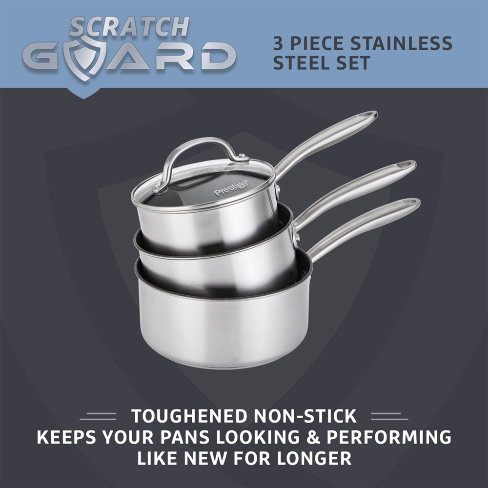 Prestige 3 Piece Scratch Guard Stainless Steel Saucepan Set Image 2
