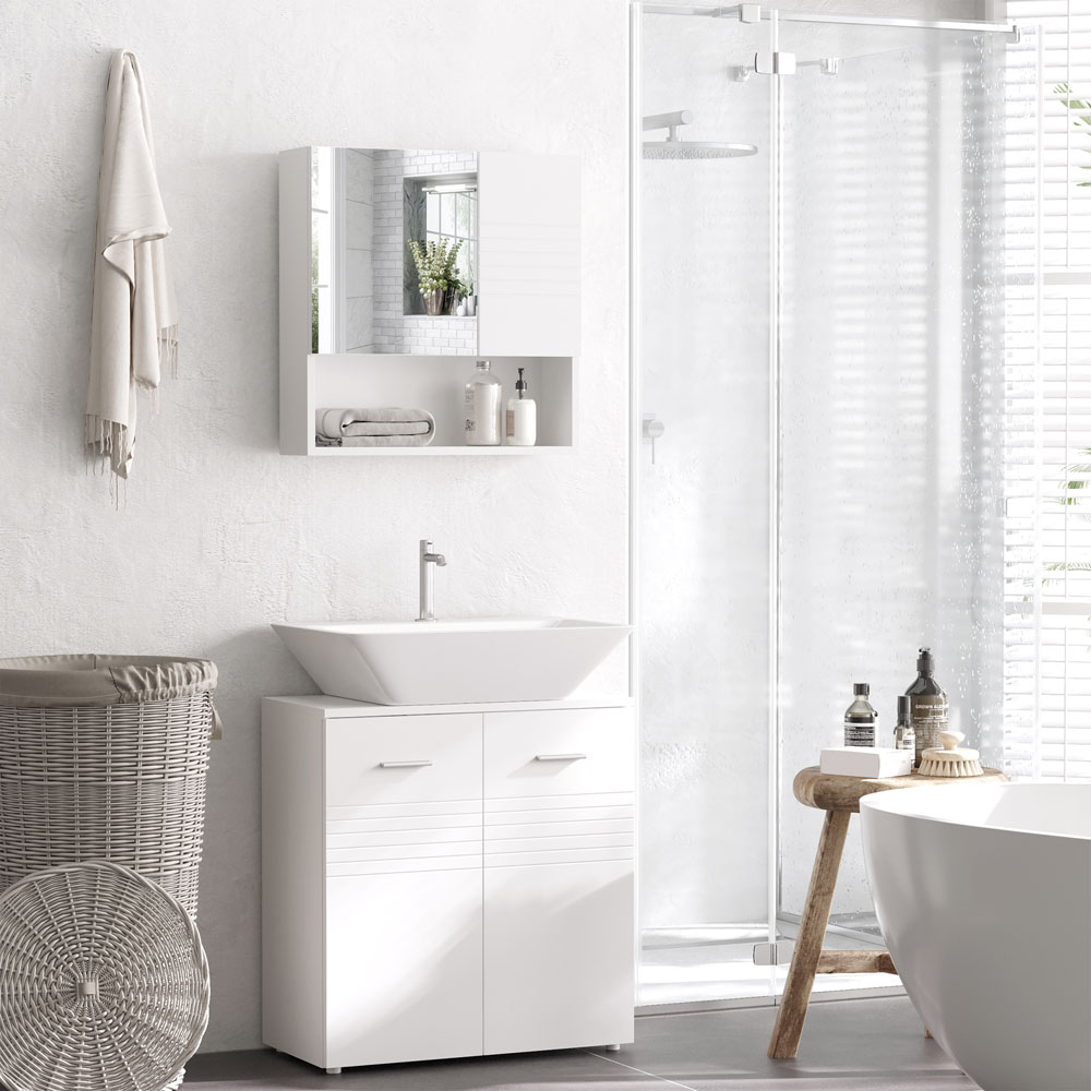 Kleankin White Mirror Bathroom Cabinet with Ridge Design Image 3