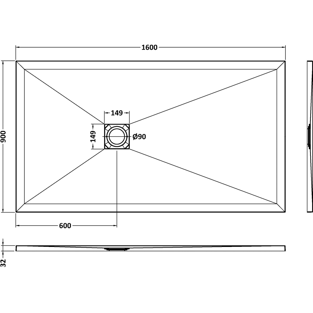 nuie Slate White Rectangular Shower Tray 1600 x 900mm Image 2