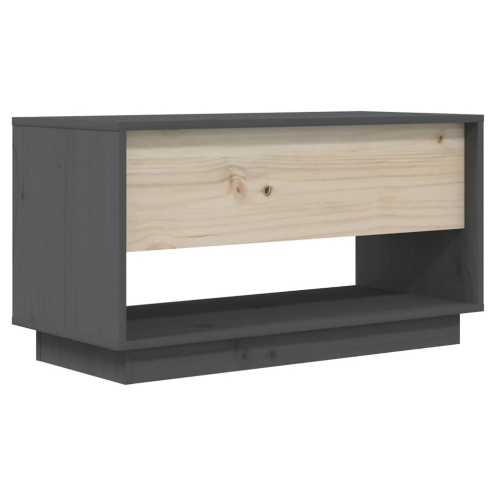 vidaXL 2 Drawer Single Shelf Grey Solid Pine Wood TV Cabinet Image 5