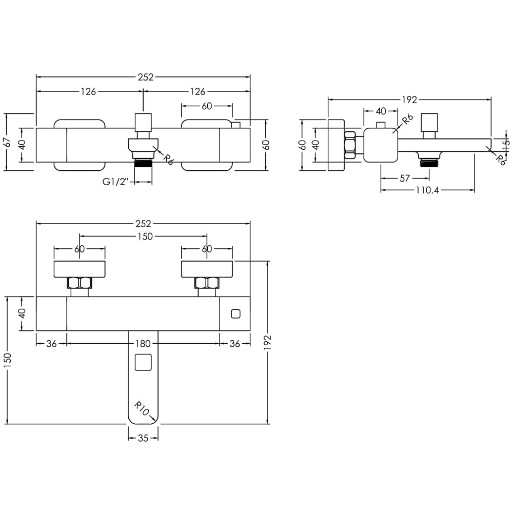 nuie Windon Chrome Wall Mounted Thermostatic Bath Shower Mixer Image 2