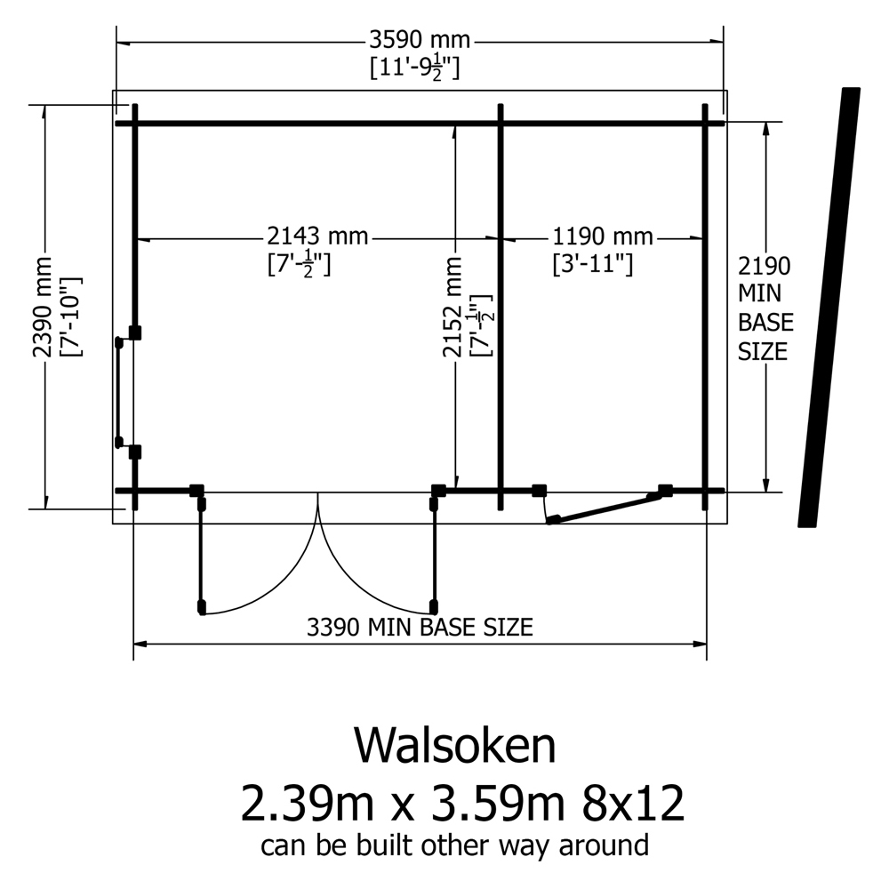Shire Walsoken 8 x 12ft Double Door Pressure Treated Log Cabin Image 6