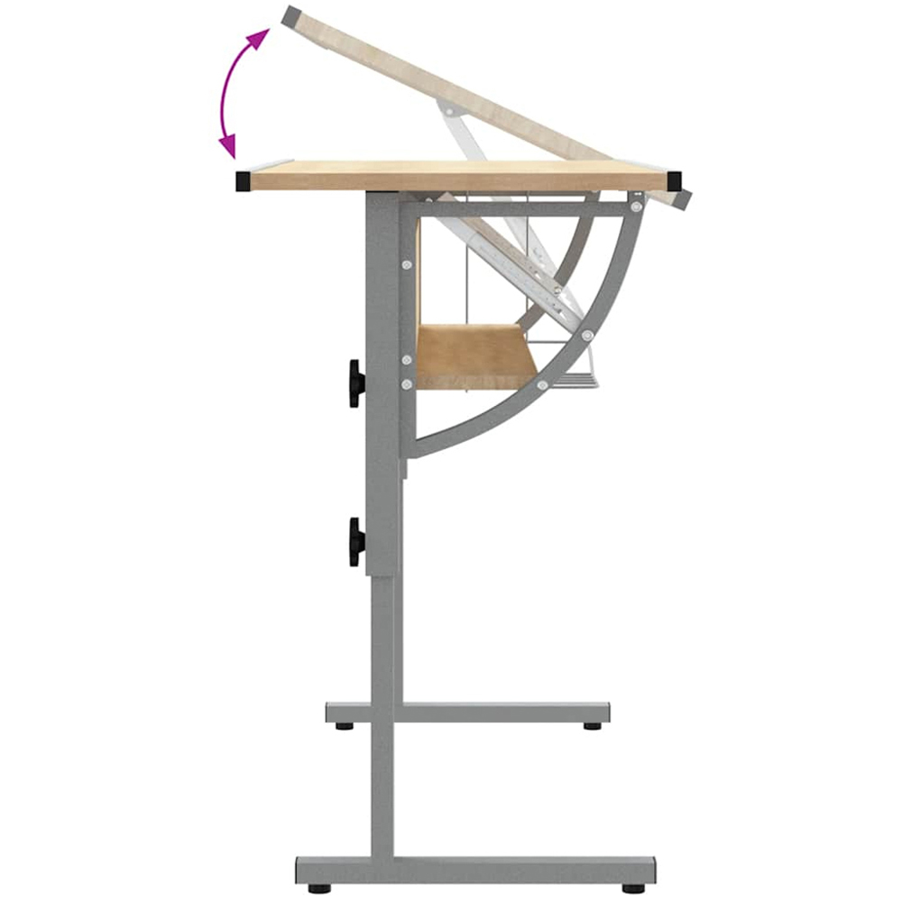 vidaXL Single Shelf Craft Desk with Magazine Rack Oak and Grey Image 3