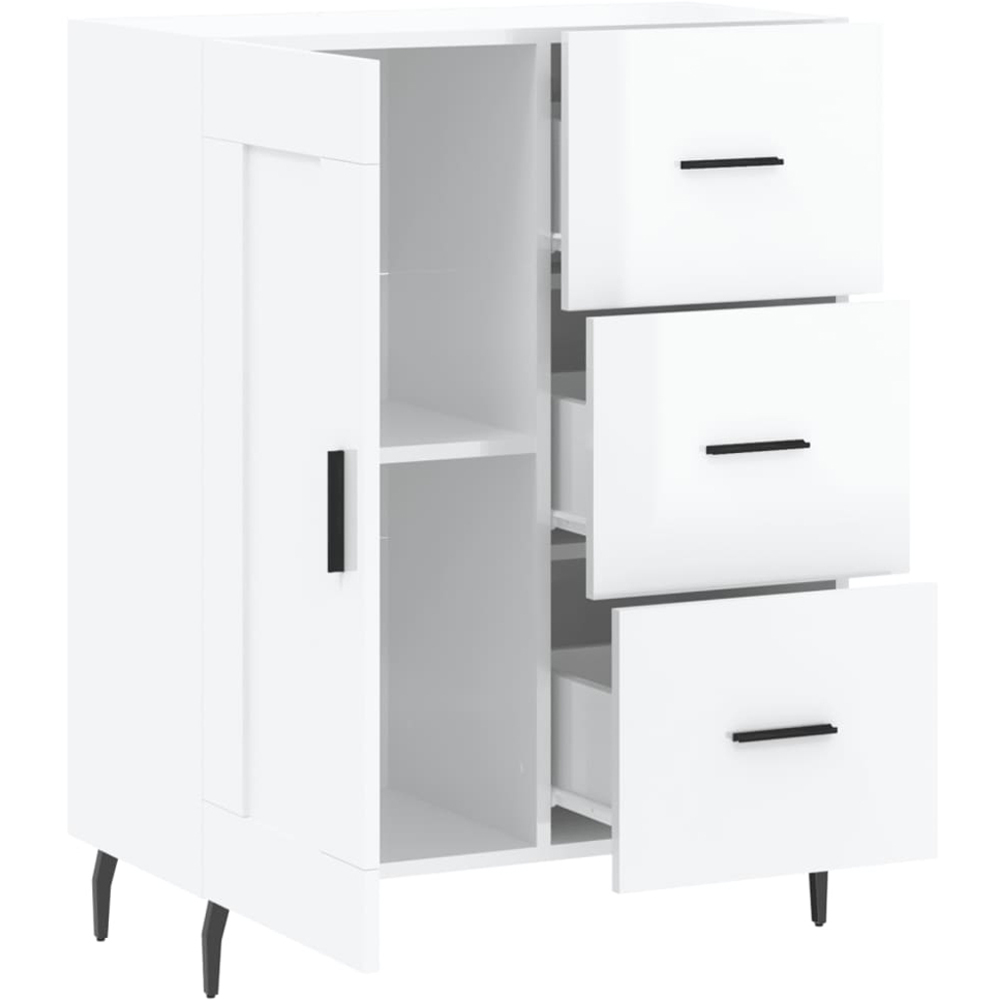vidaXL Single Door 3 Drawer High Gloss White Sideboard Image 6