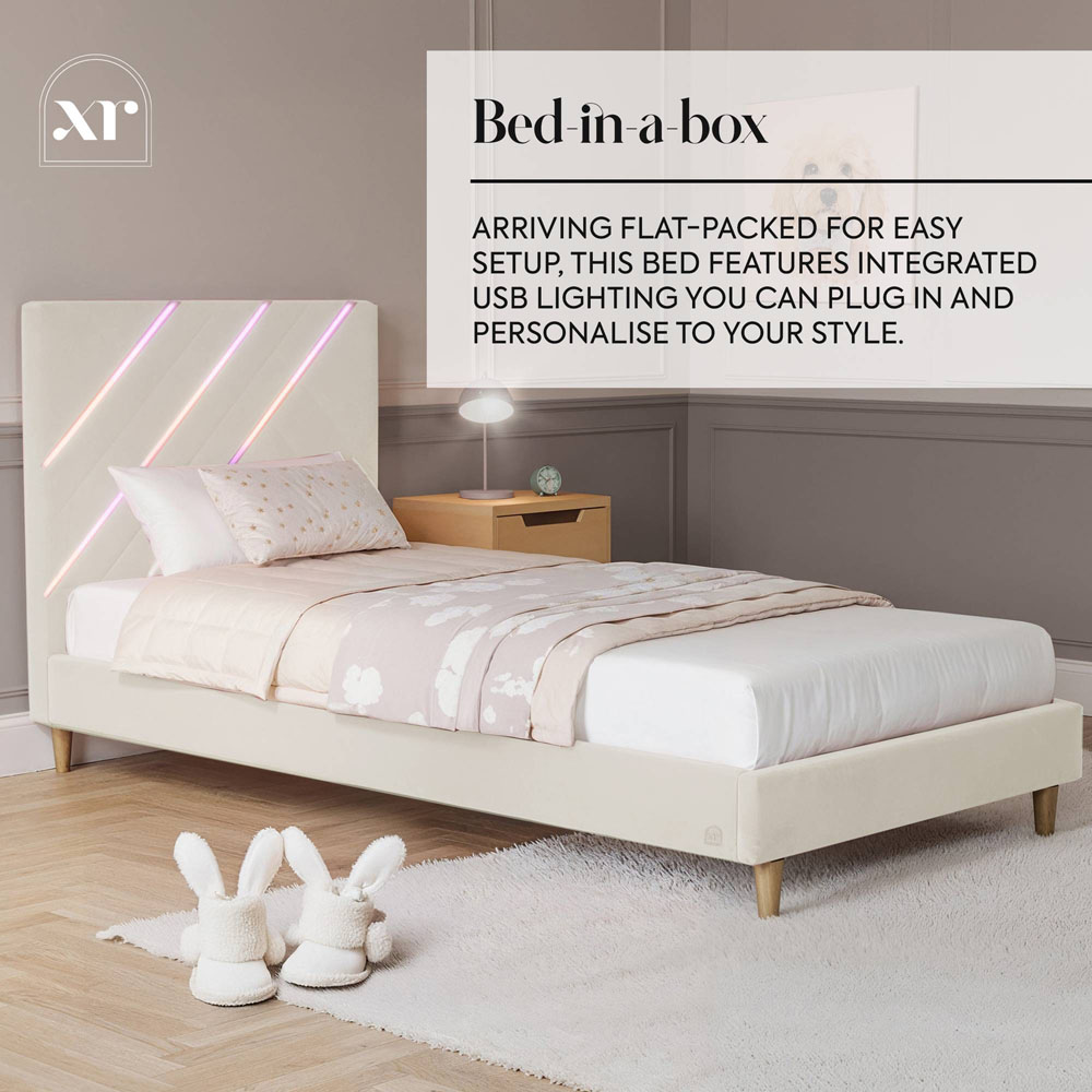 XR Living Lily Single Ivory Velvet Bed Frame with App Controlled RGB LED Light Image 6