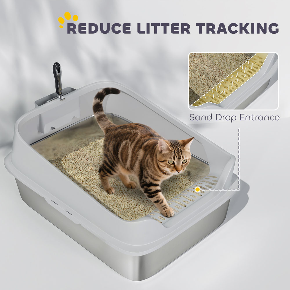 PawHut XXL Stainless Steel High Sides Cat Litter Box Image 7