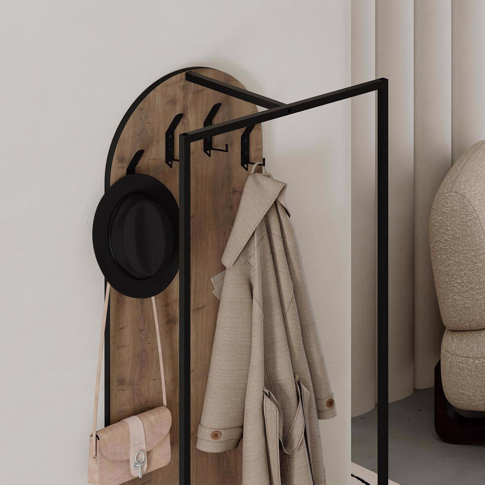 FWStyle Archy 3 Shelf Dark Oak Coat Rack Stand with Shoe Storage Image 6