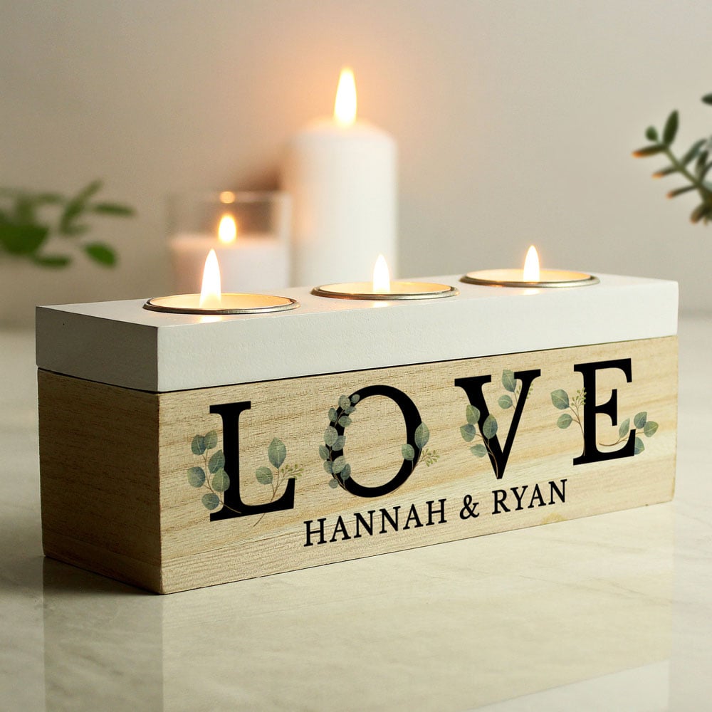 Personalised Memento Personalised Botanical Triple Tea Light Box Image 4