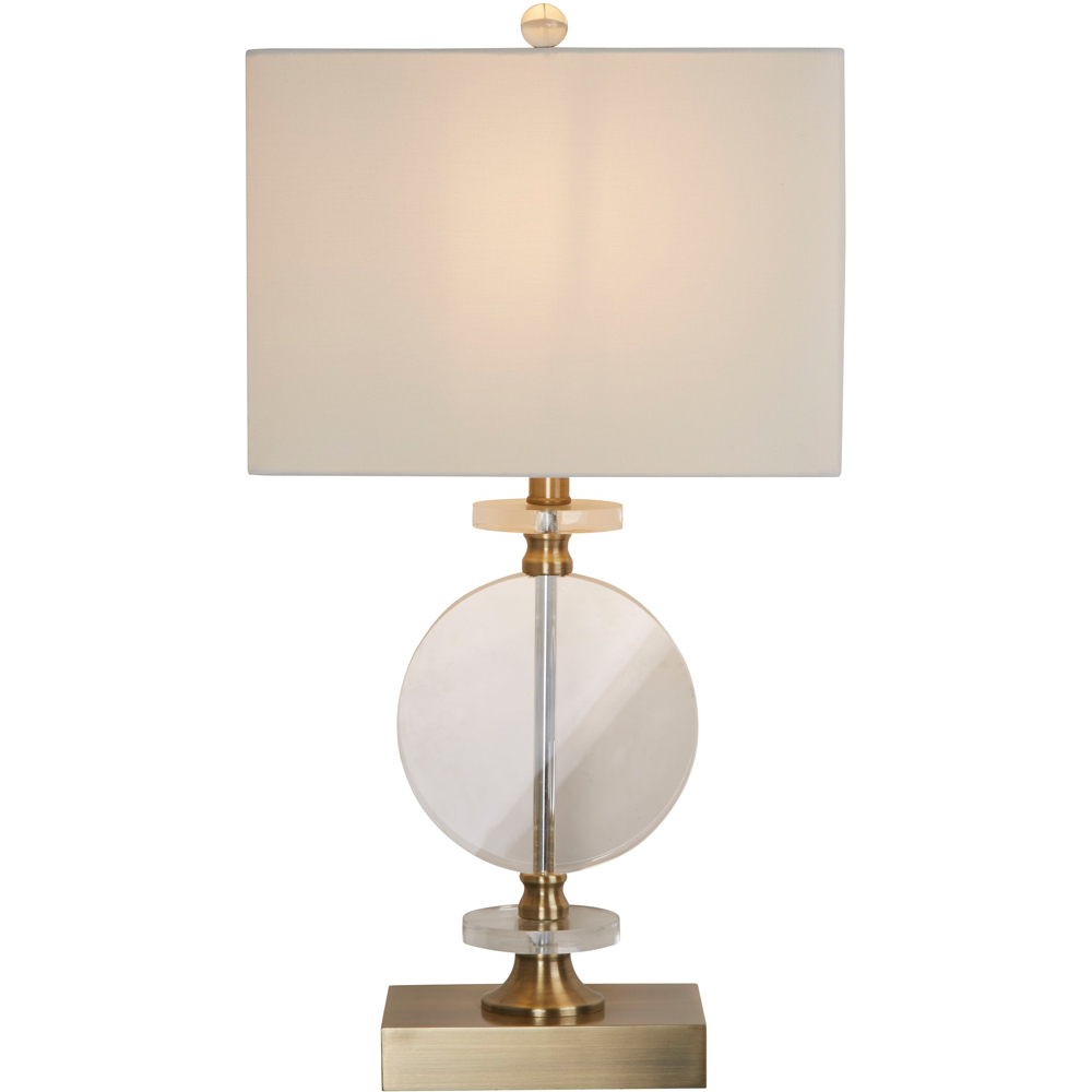 Lighting Collection Davis White Linen Shade Antique Brass Table Lamp Image 3