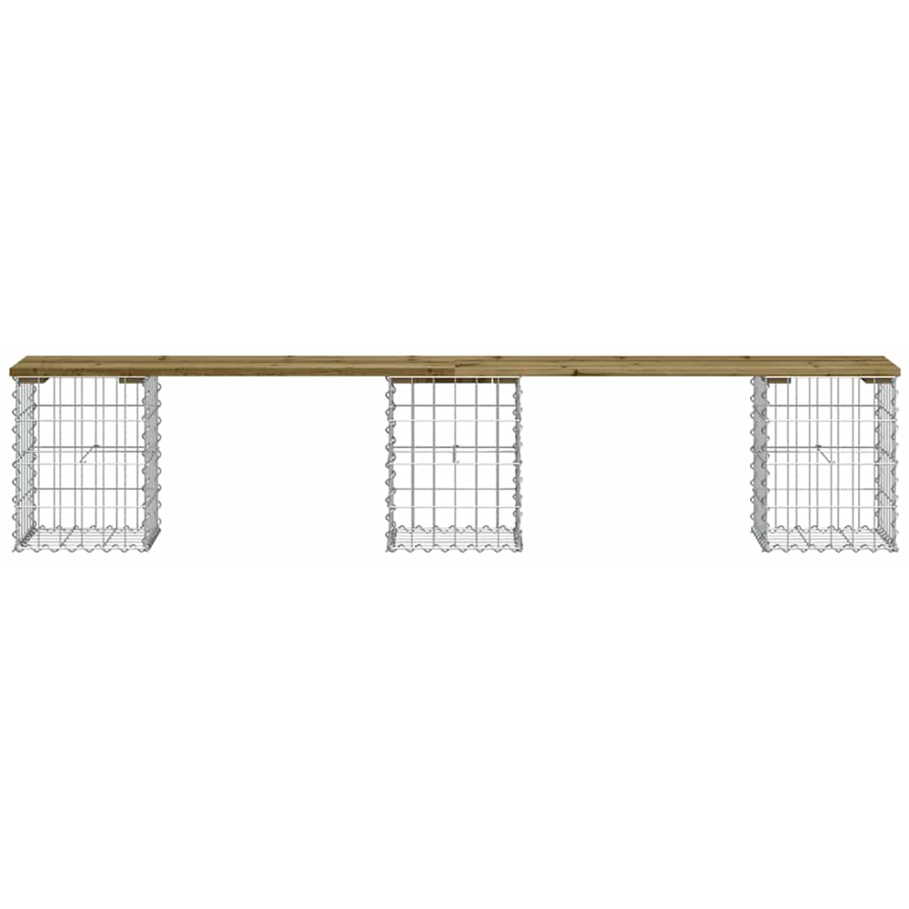 vidaXL Brown Solid Impregnated Pine Wood Gabion Design Garden Bench 203 x 31 x 42cm Image 2