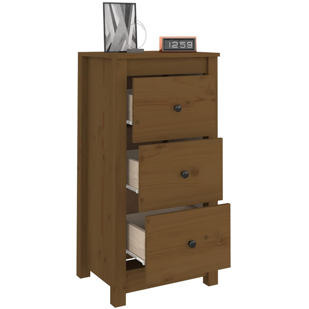 vidaXL 3 Drawer Honey Brown Solid Pine Wood Sideboard Set of 2 Image 4