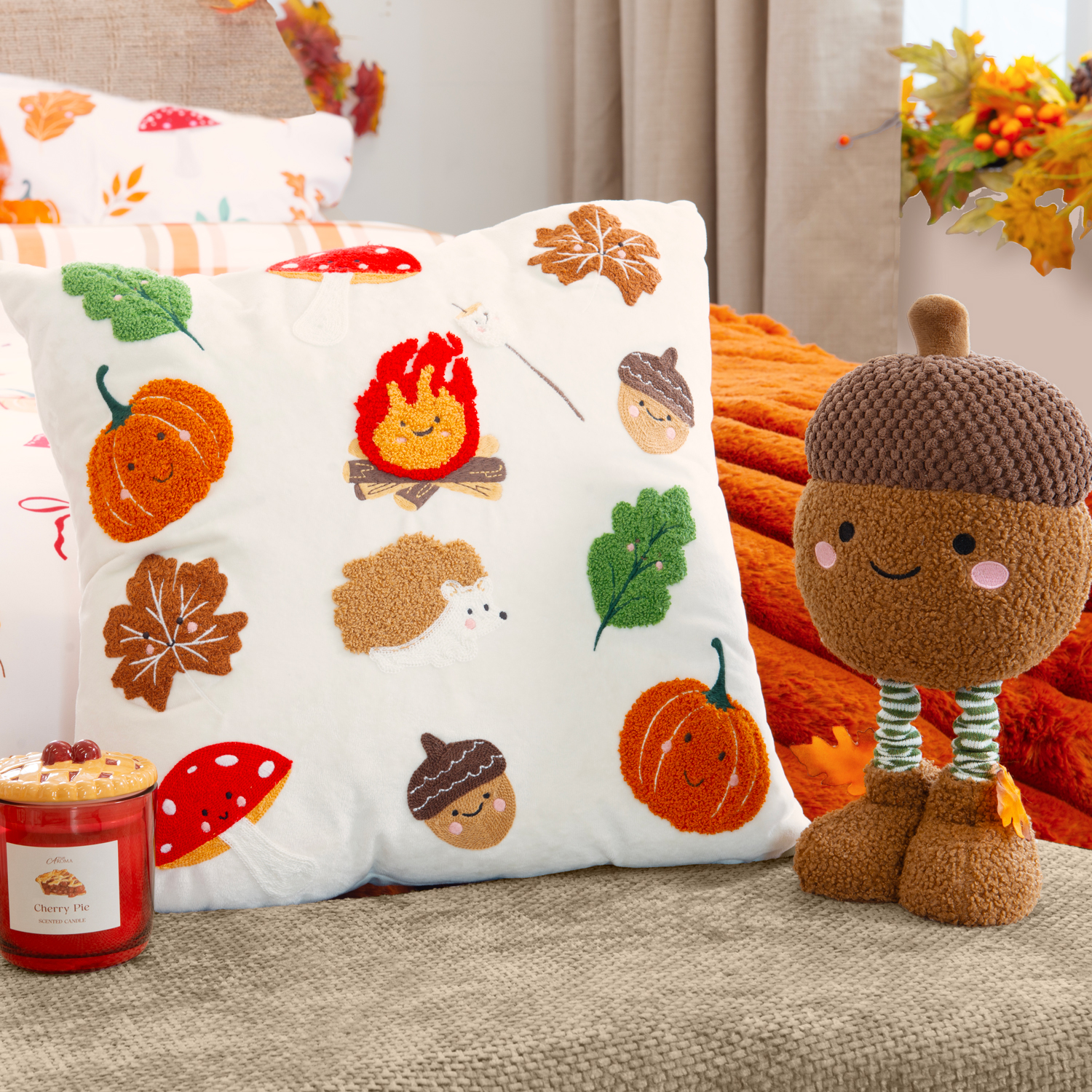 Autumn Friends Embroidered Cushion Image 2