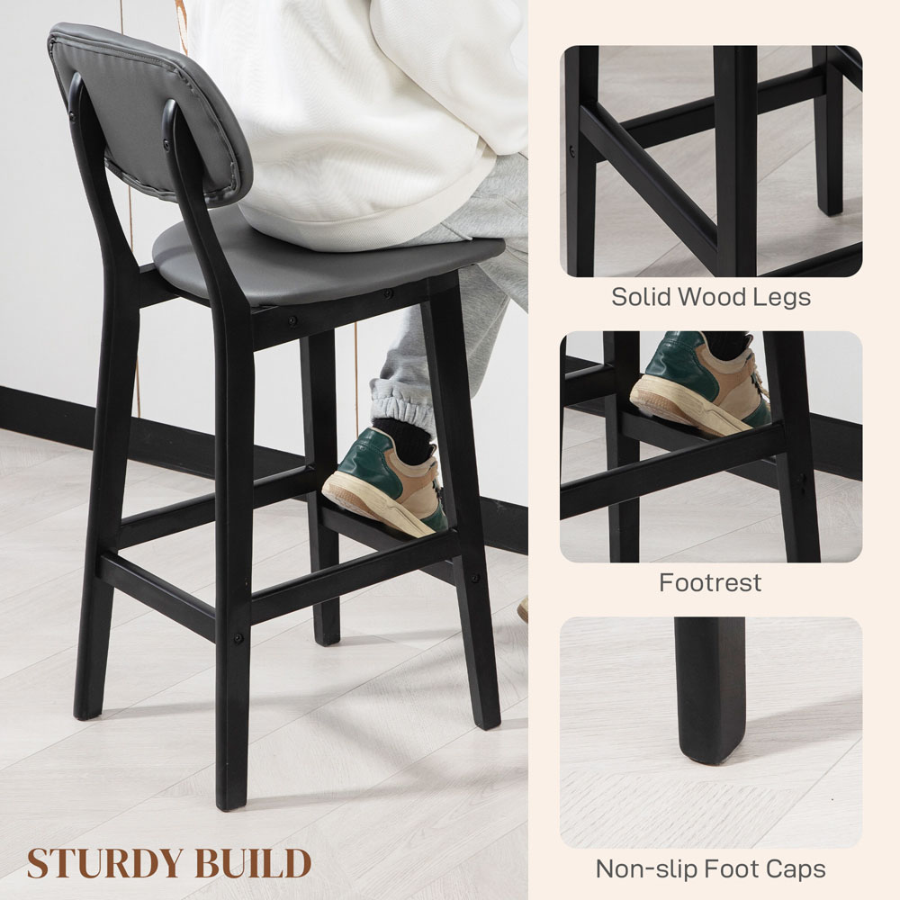 HOMCOM Dark Grey PU Leather Cover Bar Stool Set of 2 Image 8