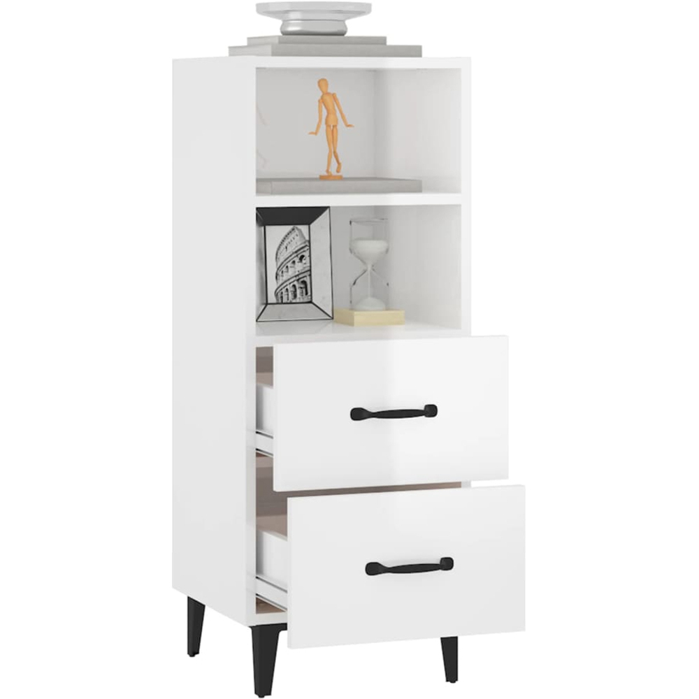 vidaXL 2 Drawer 2 Shelf High Gloss White Sideboard Image 4