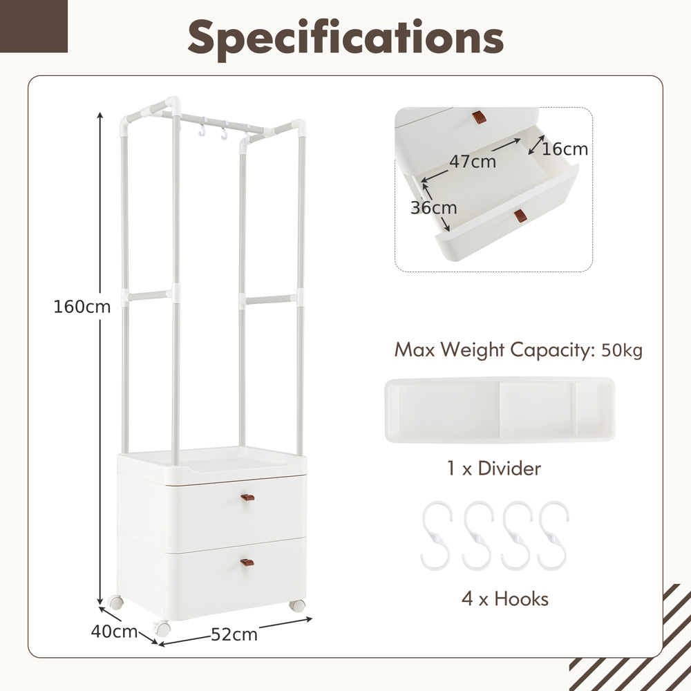 Costway 2 Drawer White Freestanding Clothing Rack Image 9