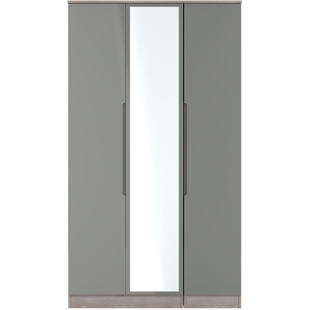 Crowndale Milan 3 Door Grey Gloss and Grey Oak Tall Mirrored Wardrobe Ready Assembled Image 3