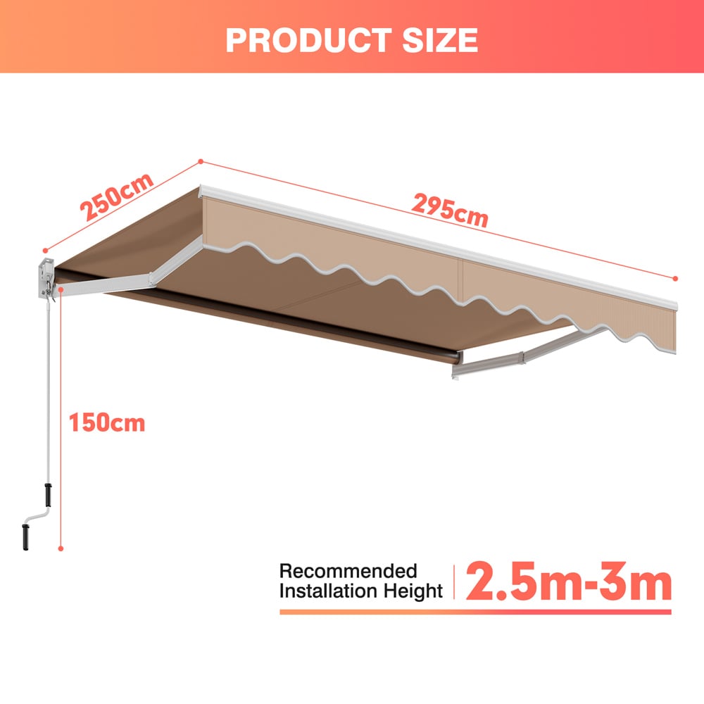 Costway Beige Aluminum Retractable Awning 3 x 2.4m Image 9