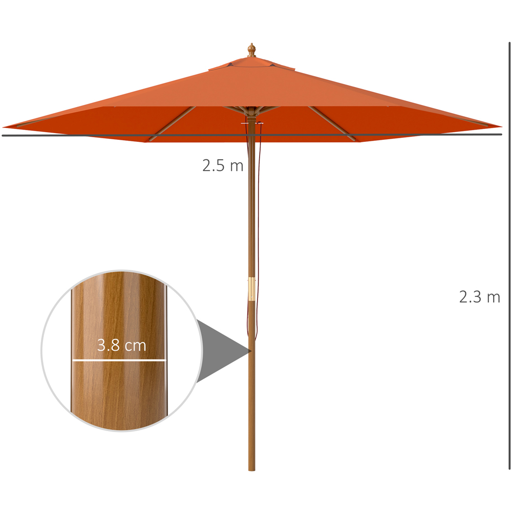 Outsunny Orange Wood Garden Sun Shade Parasol 2.5m Image 9