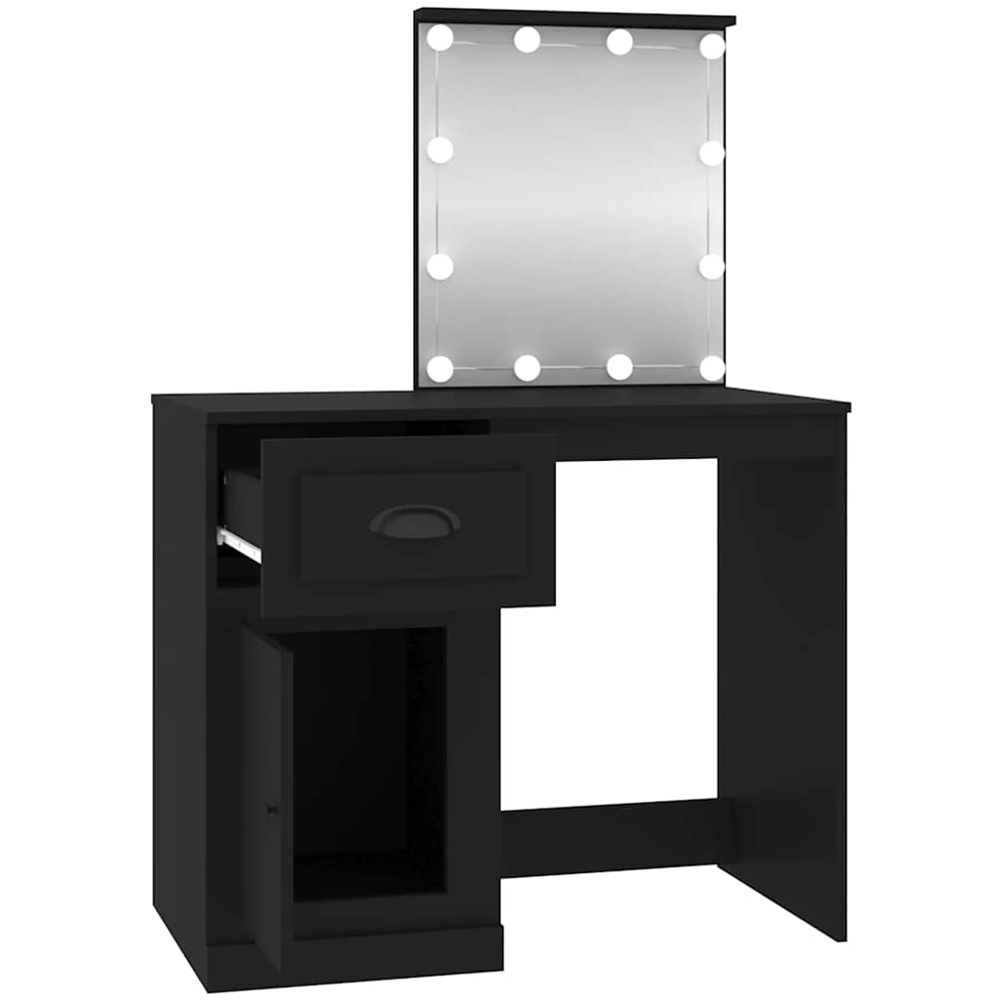 vidaXL Single Door Single Drawer Black Dressing Table with LED Mirror Image 3