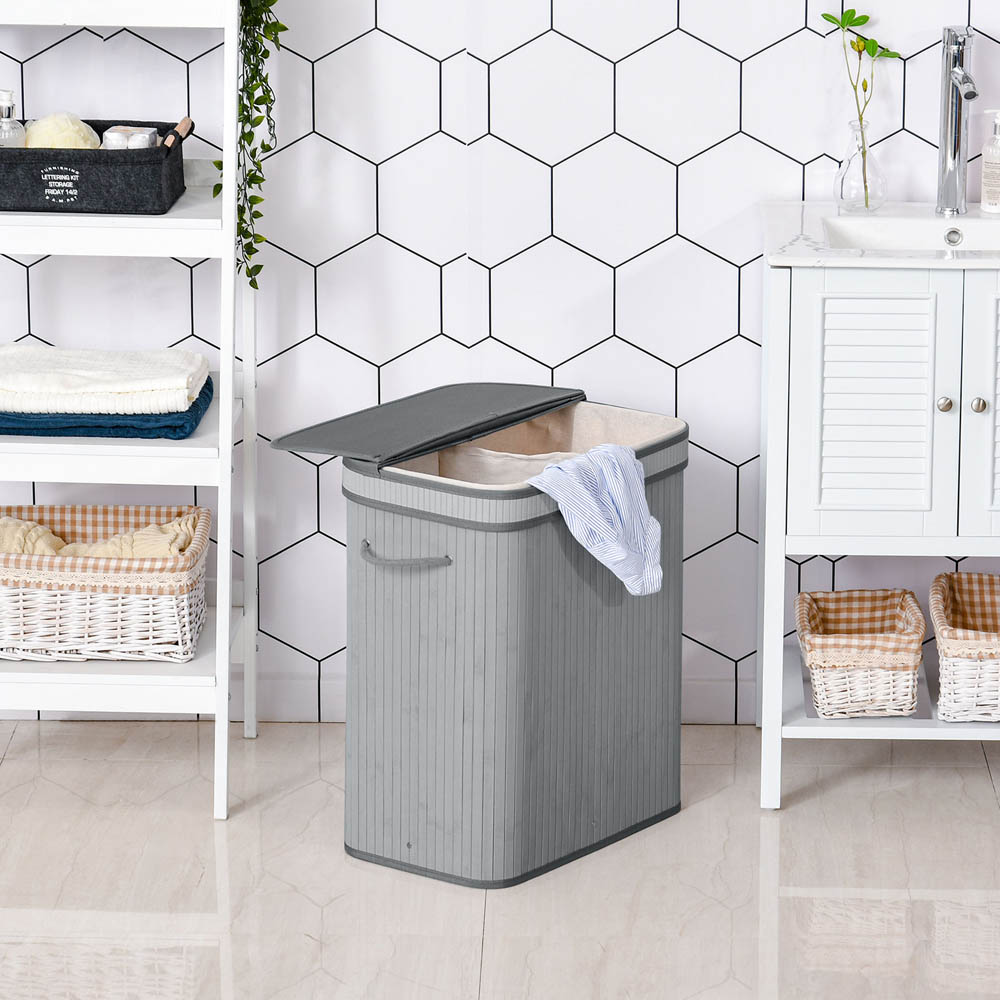 Portland Grey Wooden Laundry Hamper 100L Image 2