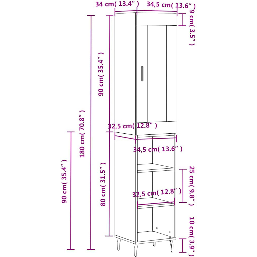 vidaXL Single Door 3 Shelf Grey Sonoma Slim Highboard Image 6