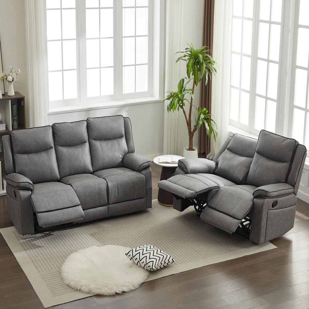 Furniture One 5 Seater Grey Manual Sectional Recliner Couches Sofa Set Image 4