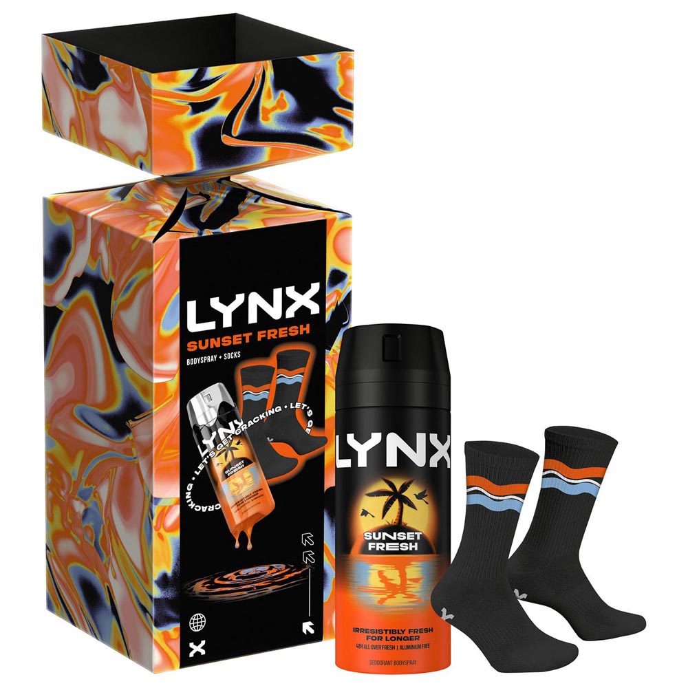 Lynx Sunset Fresh Citrus Scent Body Spray and Socks Cracker Gift Set 2 Pack Image 2