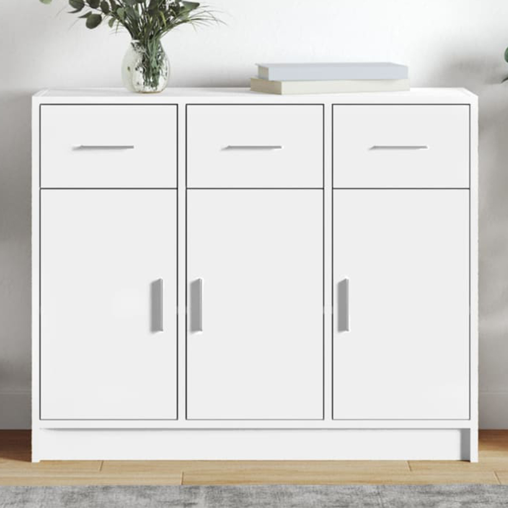 vidaXL 3 Door 3 Drawer White Sideboard Image 1