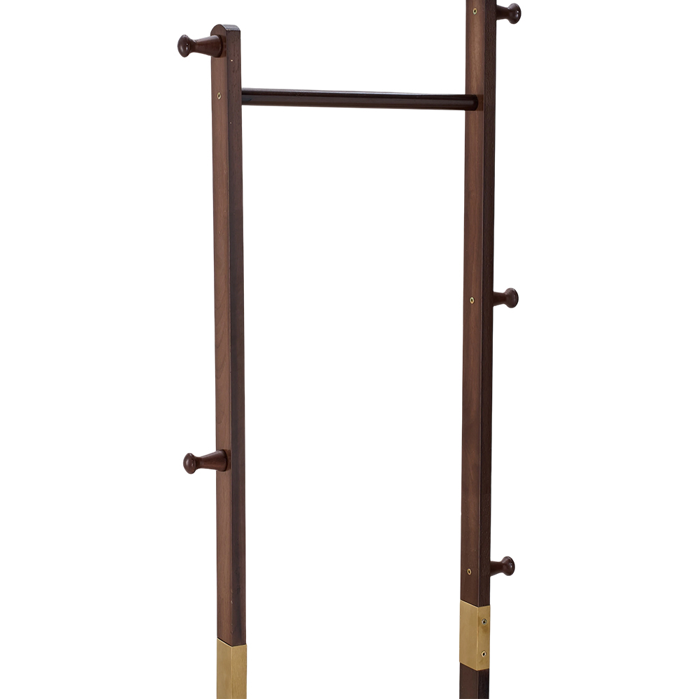 Living and Home Single Shelf Walnut Freestanding Clothes Rack with 5 Hooks Image 4