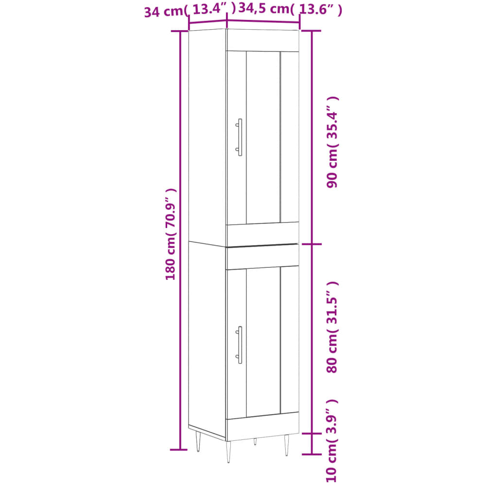 vidaXL 2 Glass Door White Highboard Image 6