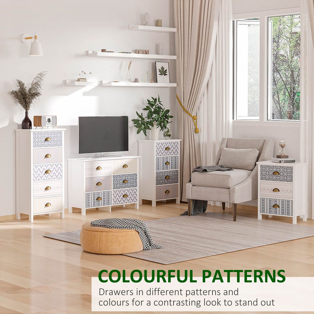 Portland 5 Drawer Multicolour Tallboy Chest of Drawers Image 5