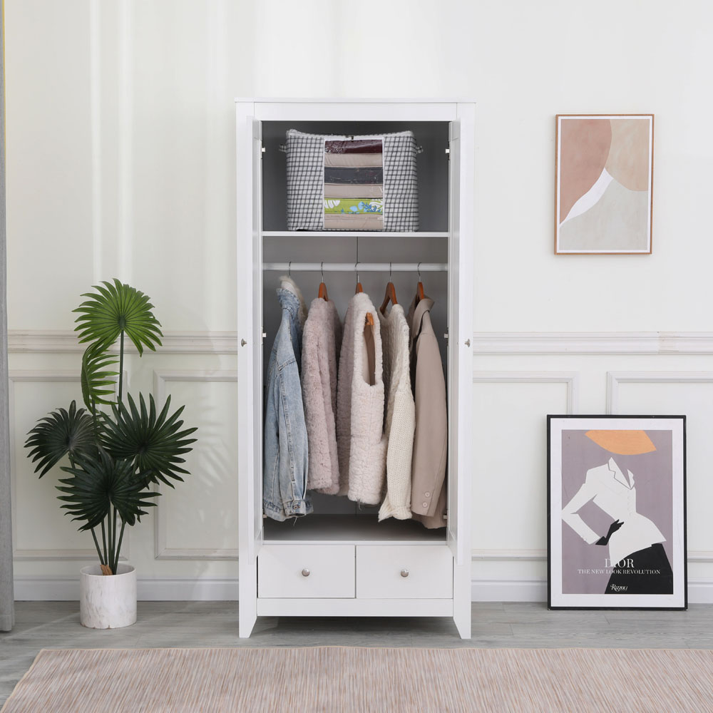 FurnitureHMD 2 Door 2 Drawer White Wooden Wardrobe Image 8
