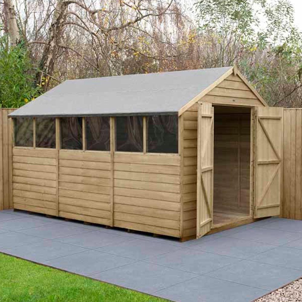 Forest Garden 12 x 8ft Double Door Overlap Pressure Treated Apex Shed Image 4