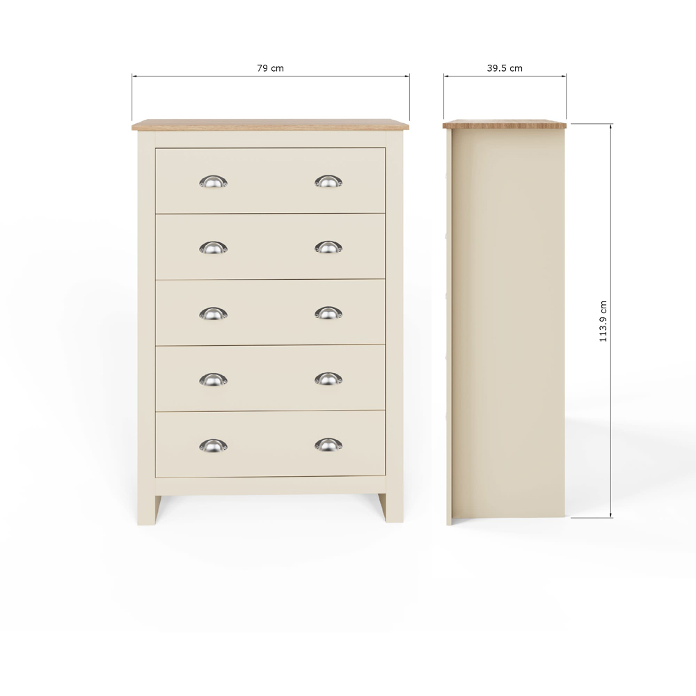 GFW Lancaster 5 Drawer Cream Chest of Drawers Image 9