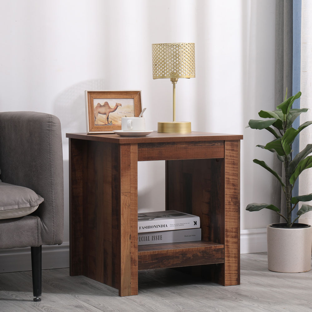 FurnitureHMD Single Shelf Industrial Style Wooden Side Table Image 8