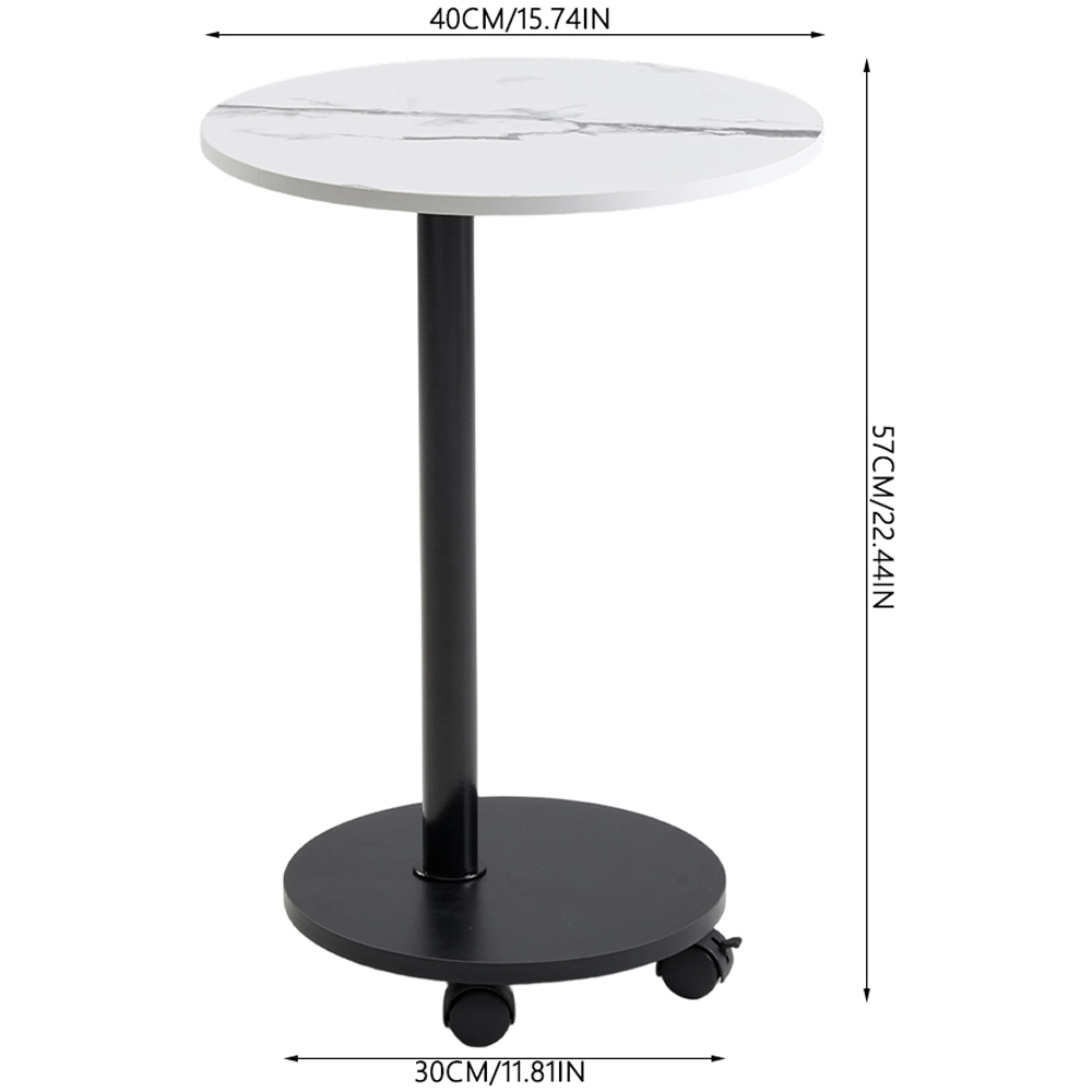 Living and Home White Marble Look Round Side Table with Lockable Castors Image 9