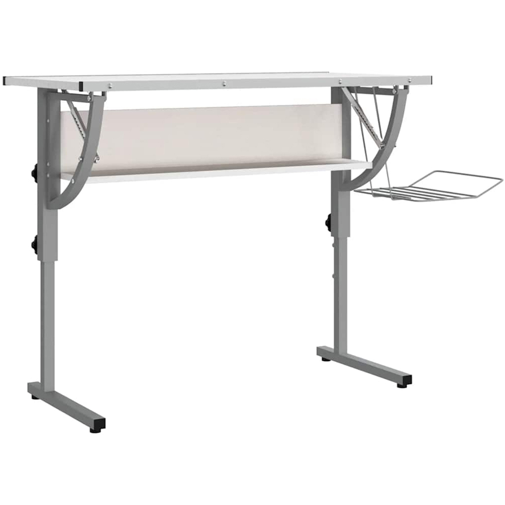 vidaXL Single Shelf Craft Desk with Magazine Rack White and Grey Image 2