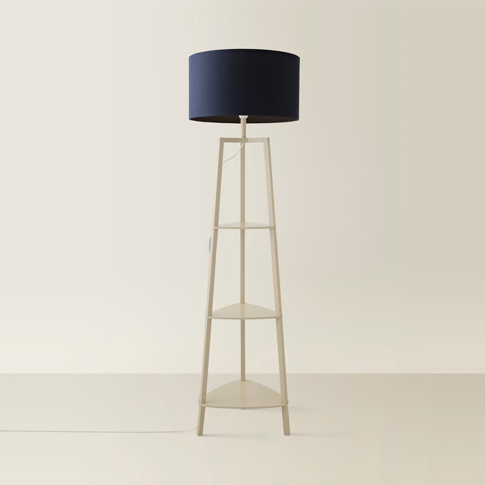 ValueLights Hiru Navy Drum Shade Cream 3-Tier Shelf Floor Lamp with Bulb Image 5